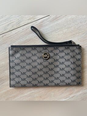 Michael Kors Taupe & Black MK Logo Wristlet